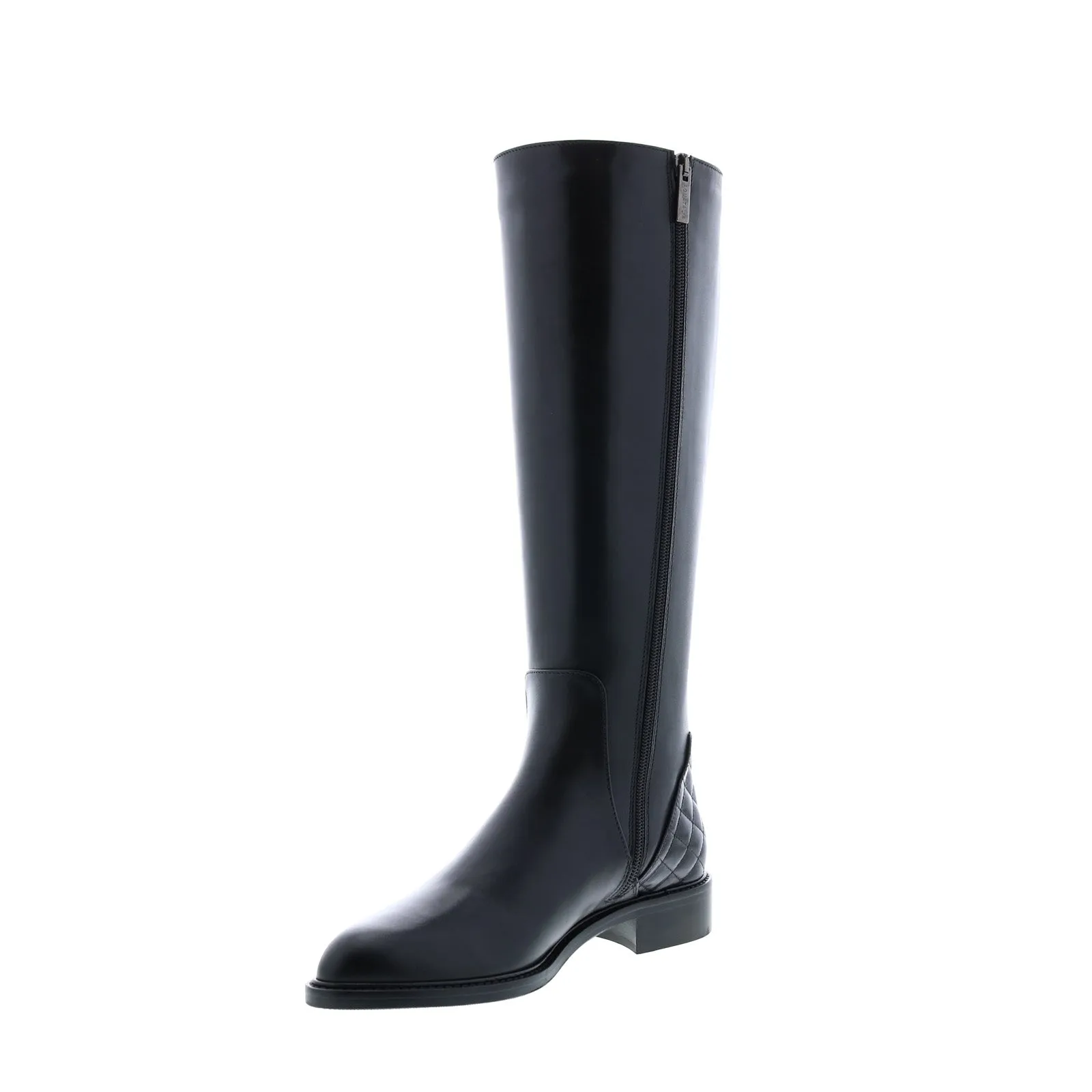 Aquatalia Geneva Calf Elastic 34L0693-BLK Womens Black Leather Zipper Knee High Boots