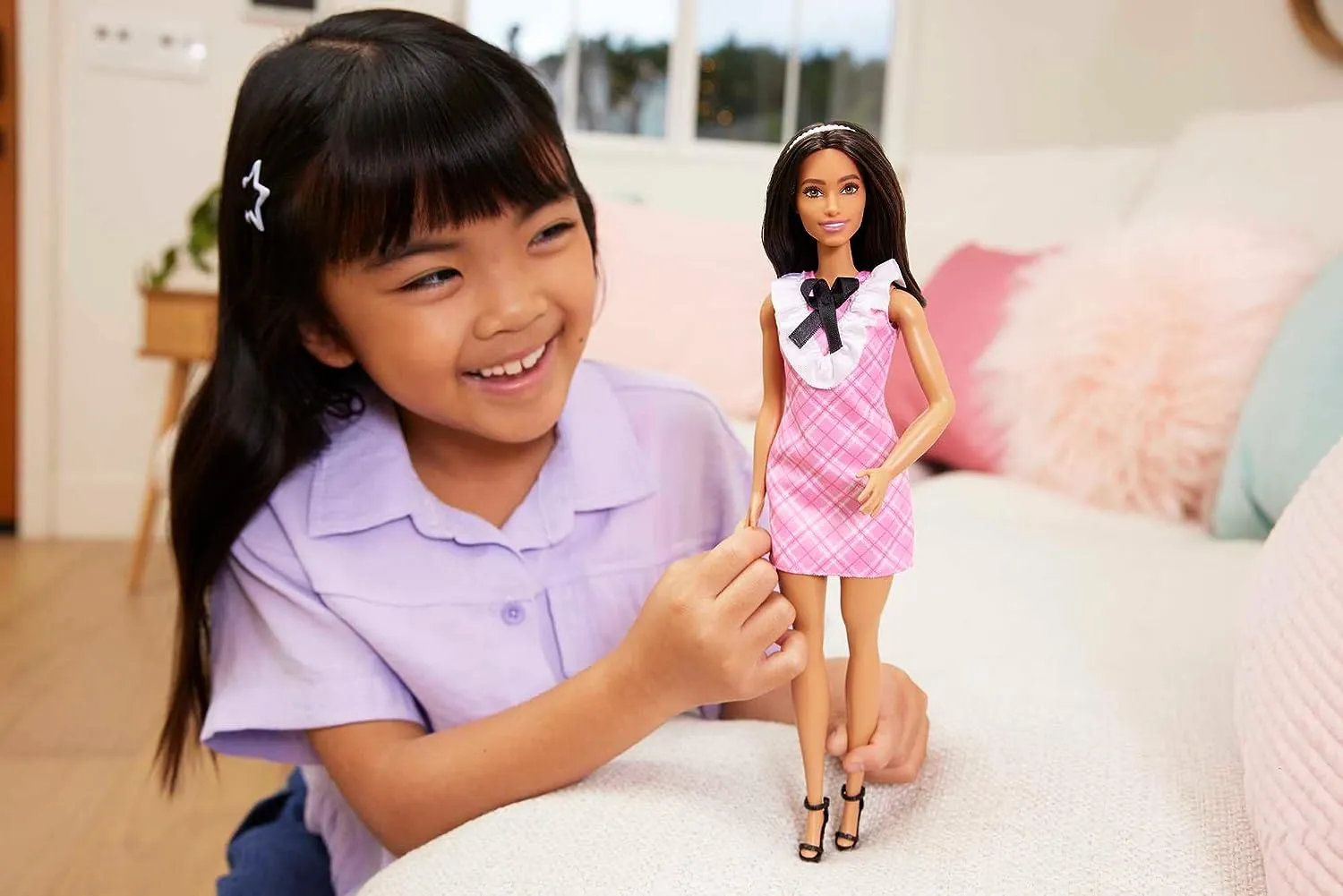 Barbie Fashionistas Doll With Black Hair And A Plaid Dress #209 for Kids Ages 3  (HJT06)