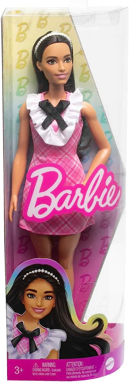 Barbie Fashionistas Doll With Black Hair And A Plaid Dress #209 for Kids Ages 3  (HJT06)