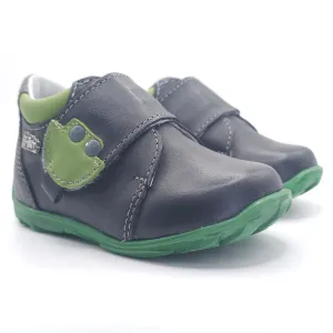 Boys Velcro Shoe In Dark Gray and Green