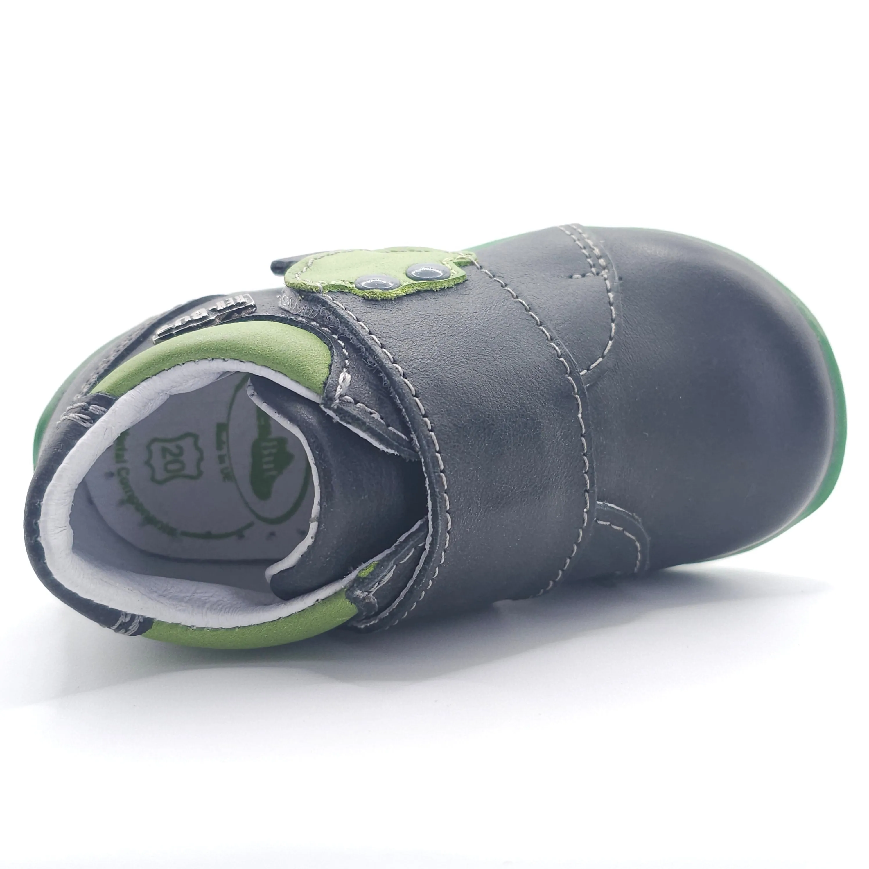 Boys Velcro Shoe In Dark Gray and Green