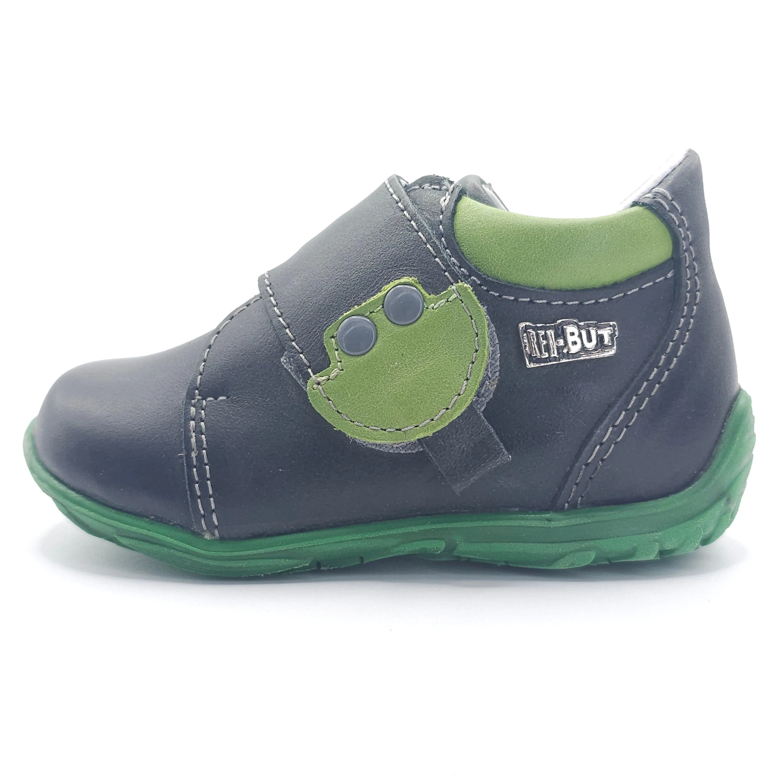 Boys Velcro Shoe In Dark Gray and Green