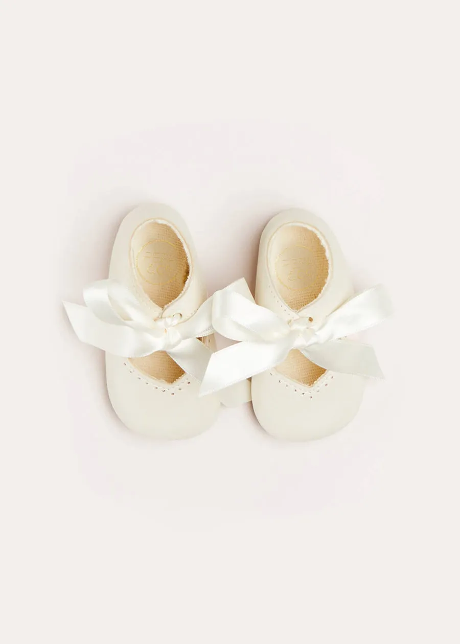 Celebration Ribbon Detail Mary Jane Pram Shoes in Beige (17-20EU)