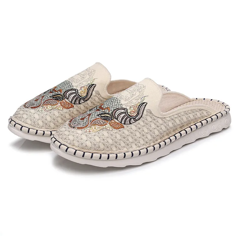 Chinese Style Cow Head Hand Embroidery Cozy Flats for Men