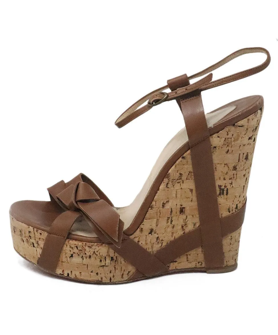 Christian Louboutin Brown Leather Cork Wedges sz 9