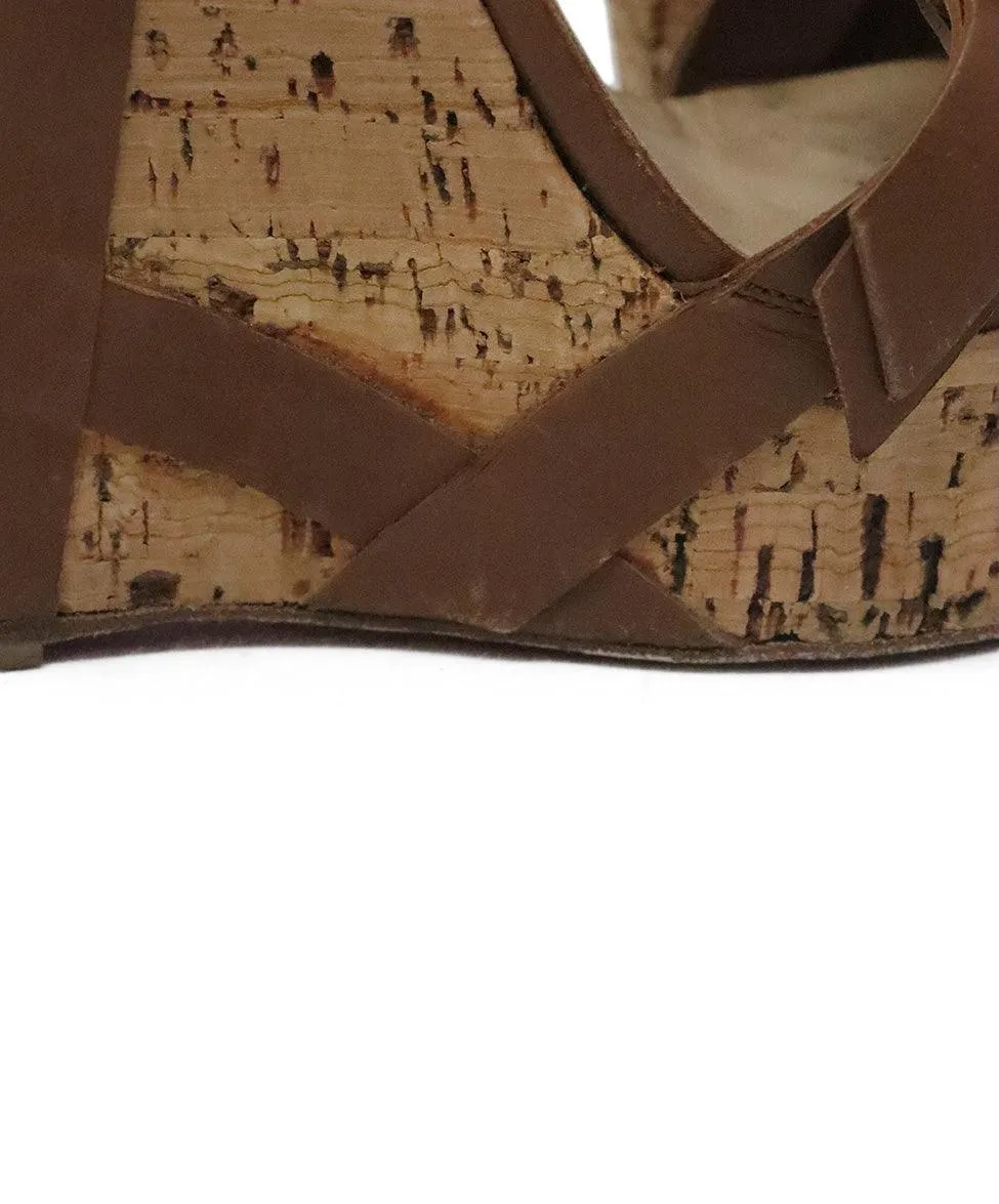 Christian Louboutin Brown Leather Cork Wedges sz 9