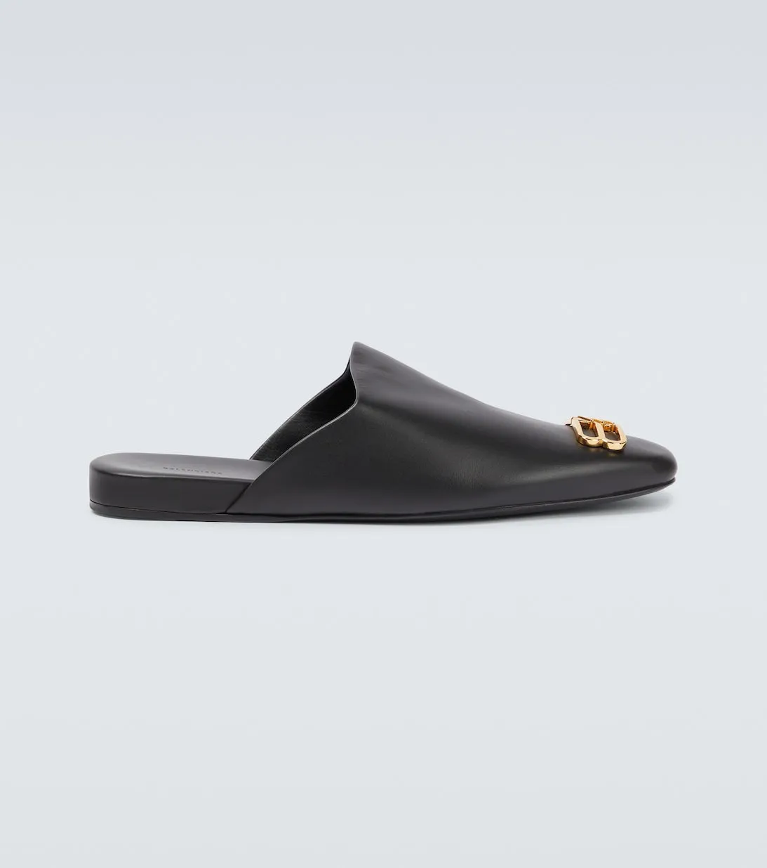 Cozy leather slippers BB Balenciaga, black