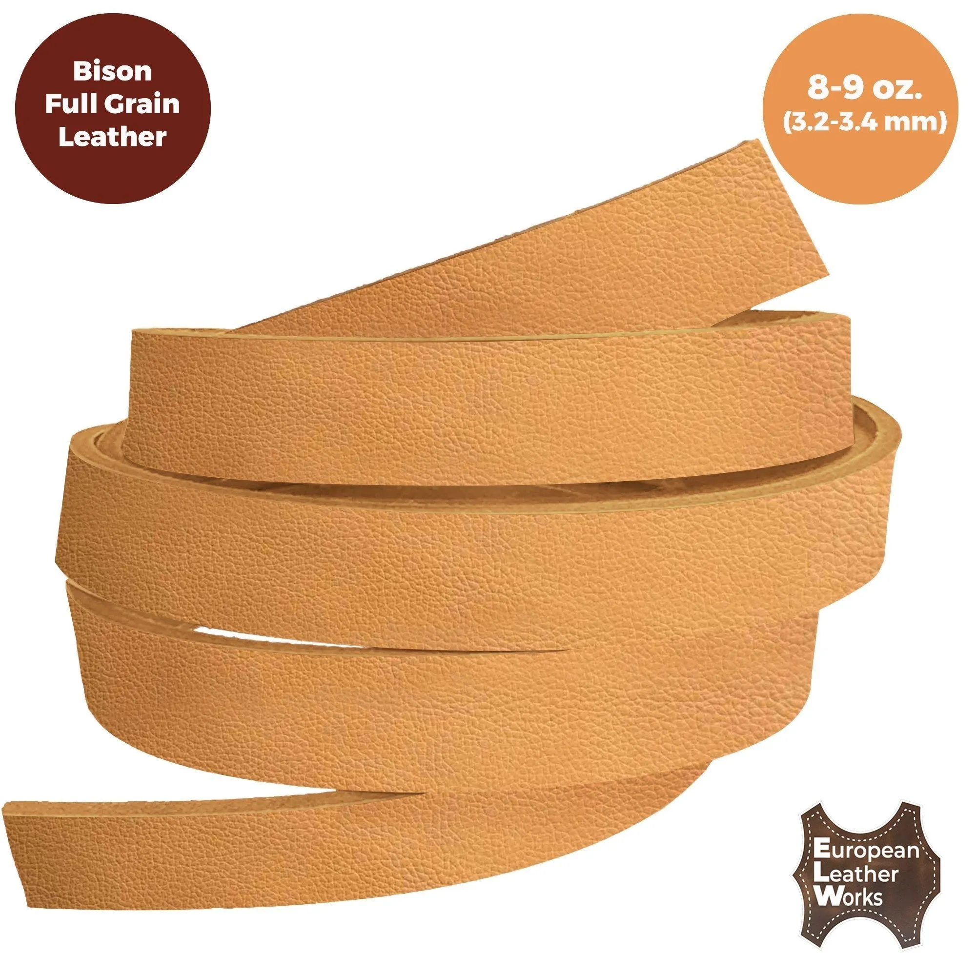 ELW Genuine American Leather Bison 8-9 oz (3.2-3.4mm) Thickness 84" Length Straps, Belts, Strips  Full Grain Hide DIY Craft Projects, Bag, Chap, Moccasins, Jewelry, Wrapping