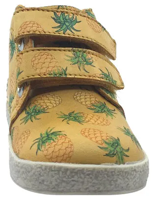 Falcotto Boy's & Girl's Mustard Yellow Pineapple Printed Leather Double Strap High Top Sneaker Shoe