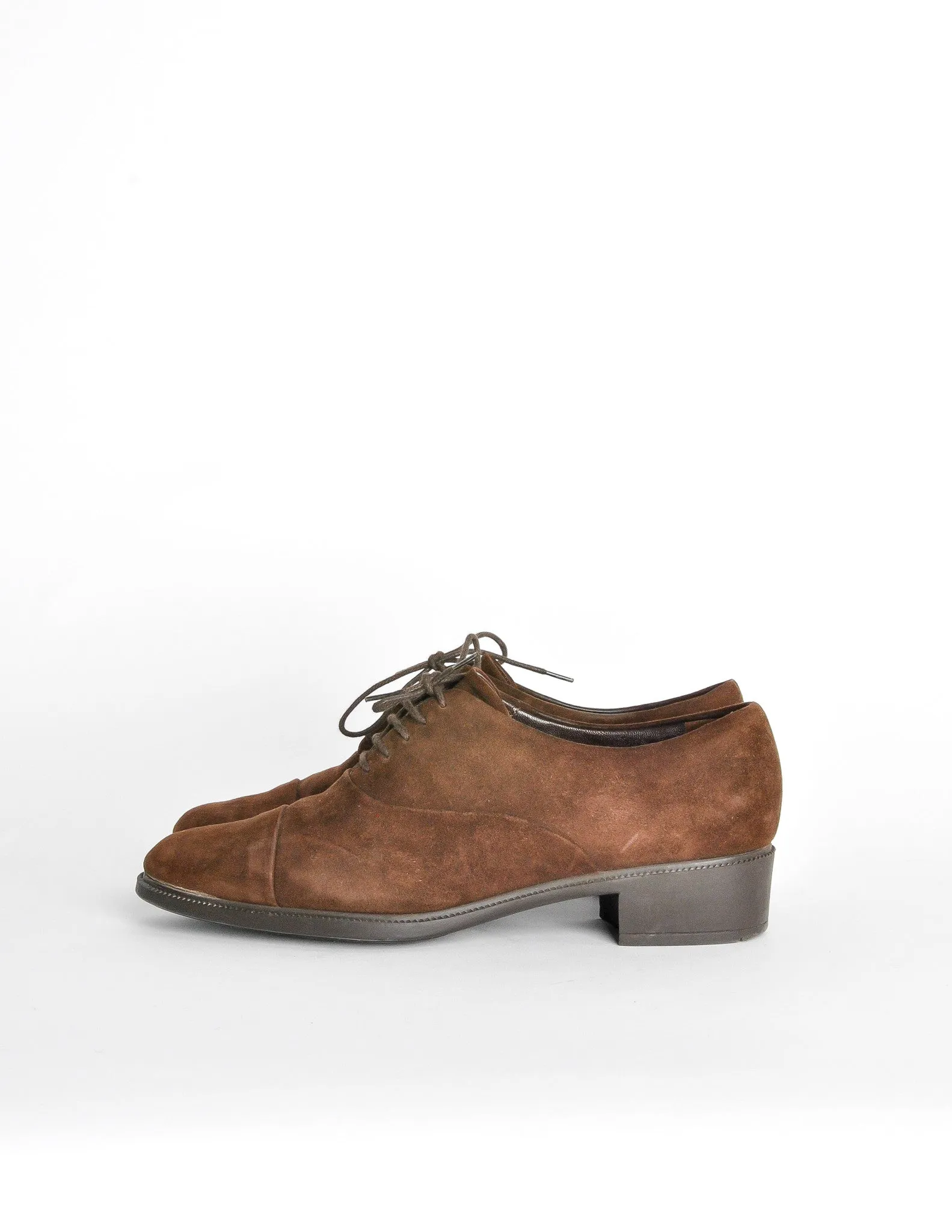 Ferragamo Vintage Brown Suede Heeled Oxford Shoes