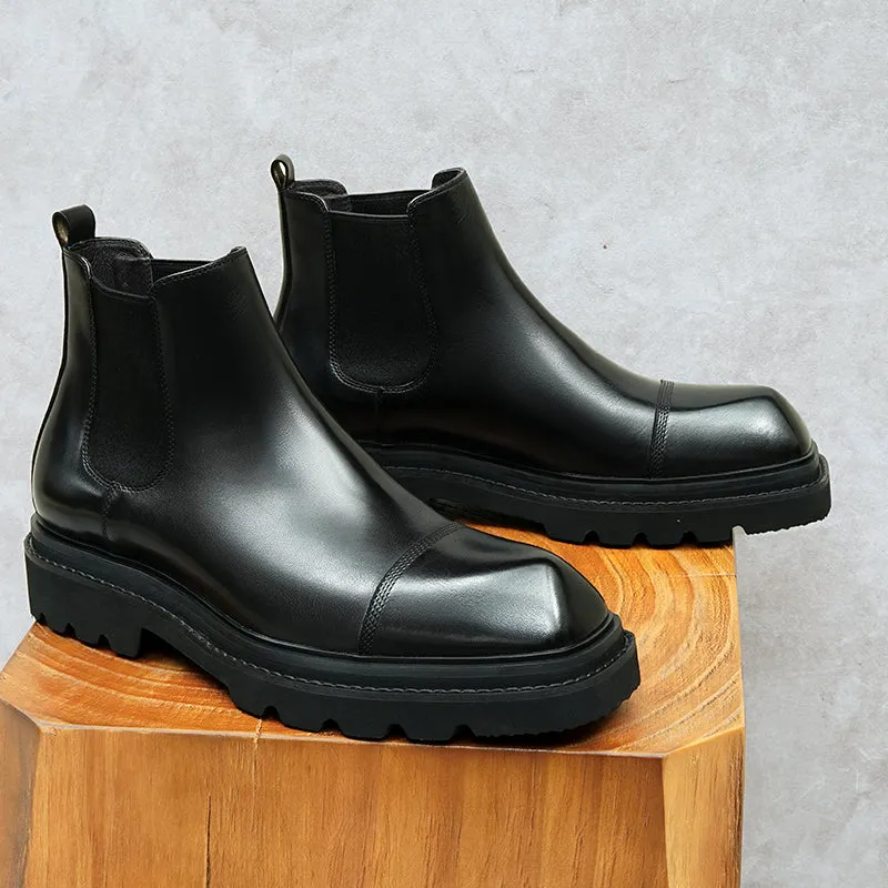 LuxLeather Square Toe Classic Chelsea Ankle Boots