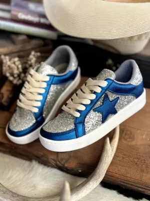 Metallic Blue And Silver Glitter Sneakers