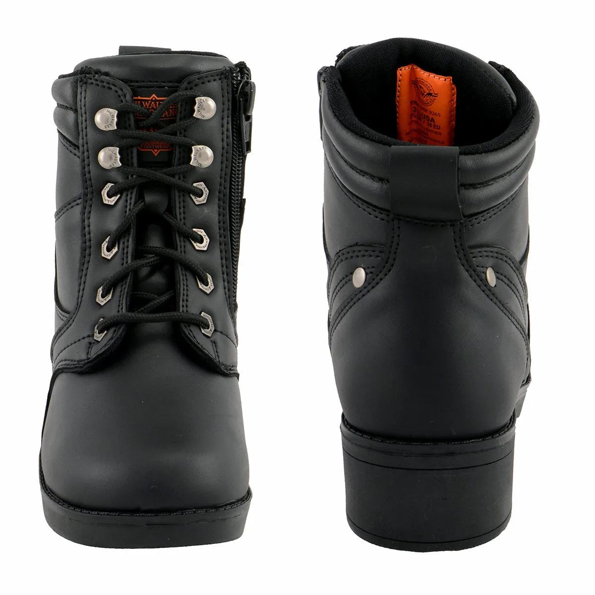 Milwaukee Leather MBK9265 Boys Black Lace-Up Boots with Side Zipper Entry