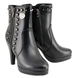 Milwaukee Leather MBL9440 Women's Black Spiked Fashion Boots w/ Side