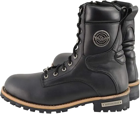 Milwaukee Leather MBM9095 Men’s Classic Black Logger Lace-Up Boots with Side Zipper