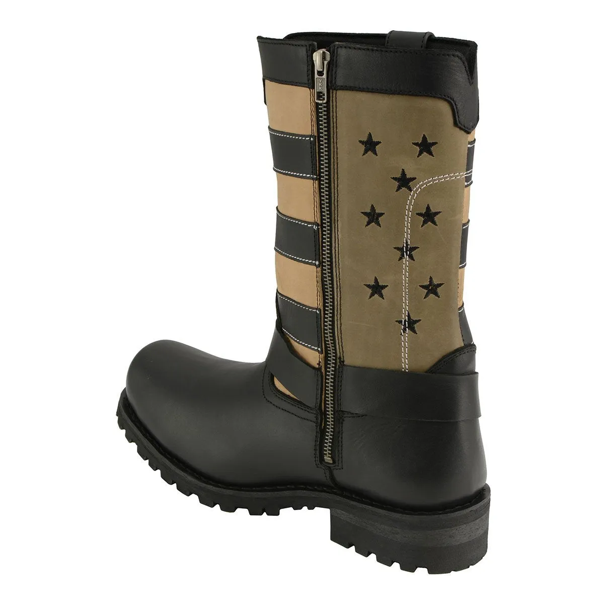 Milwaukee Leather Men's Stars and Stripes Black with Tan Motorcycle Rider Harness Boots MBM9045