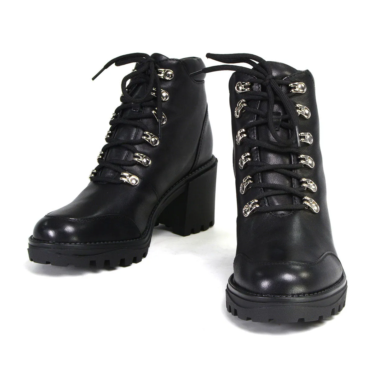 Milwaukee Performance Leather MBL9439 Women's ‘Devine’ Black Leather Lace to Toe Boots with Platform Heel