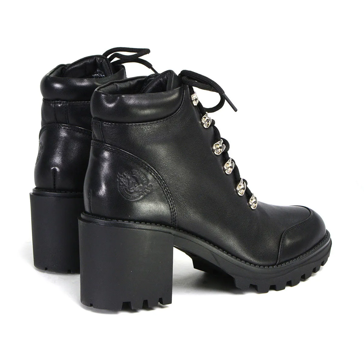 Milwaukee Performance Leather MBL9439 Women's ‘Devine’ Black Leather Lace to Toe Boots with Platform Heel