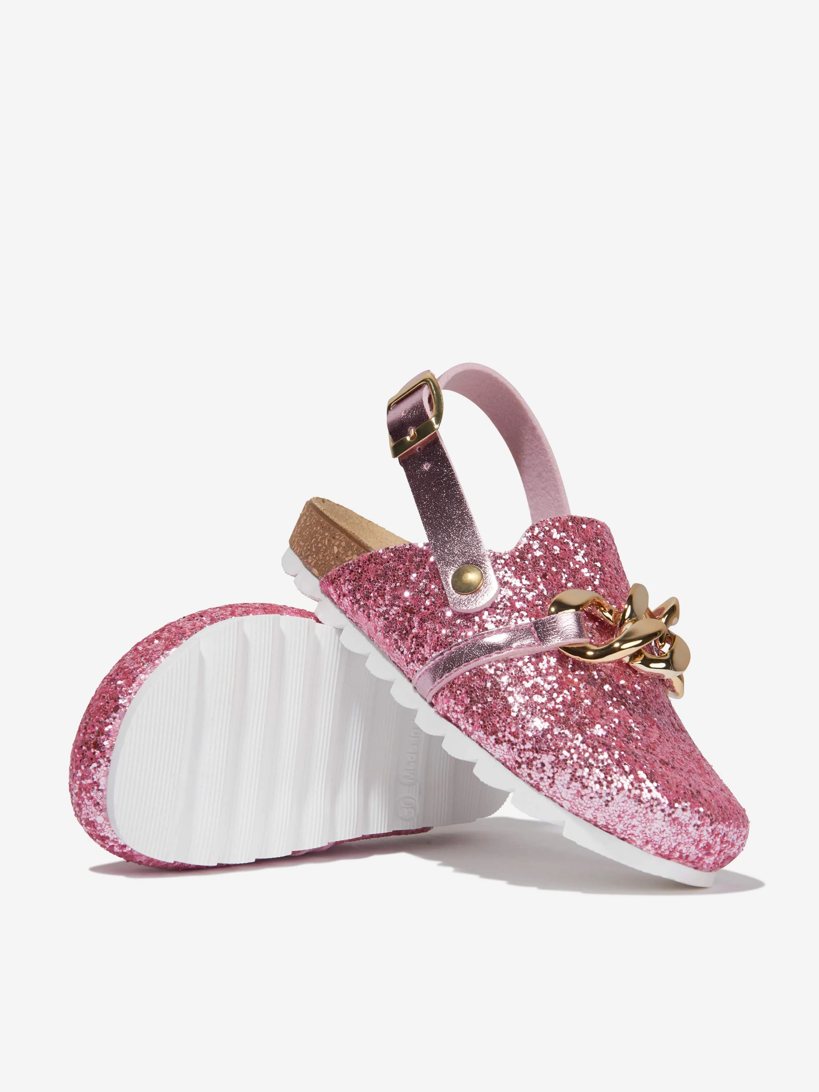 Monnalisa Girls Glitter Chain Sandals in Pink