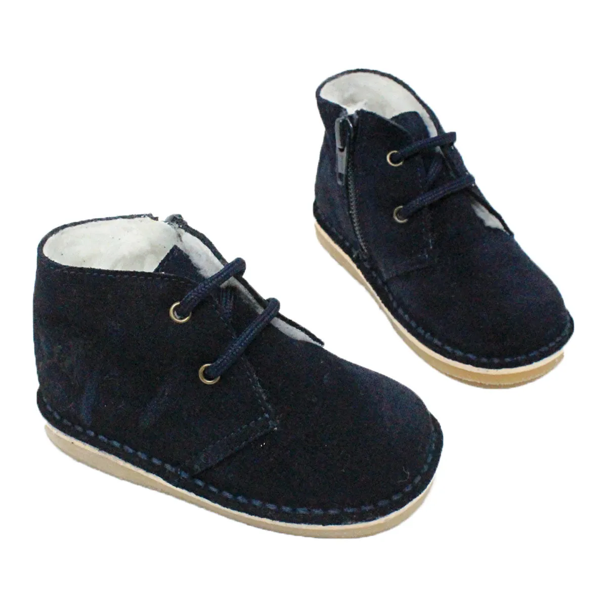 Navy Suede Morgan Fur Boots with Zip