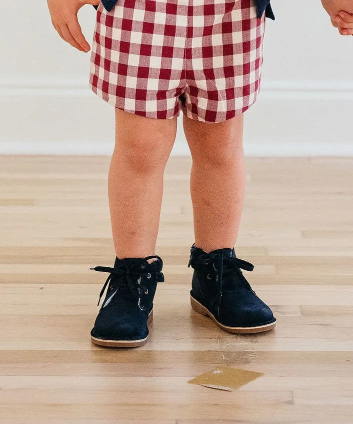 Navy Suede Morgan Fur Boots with Zip