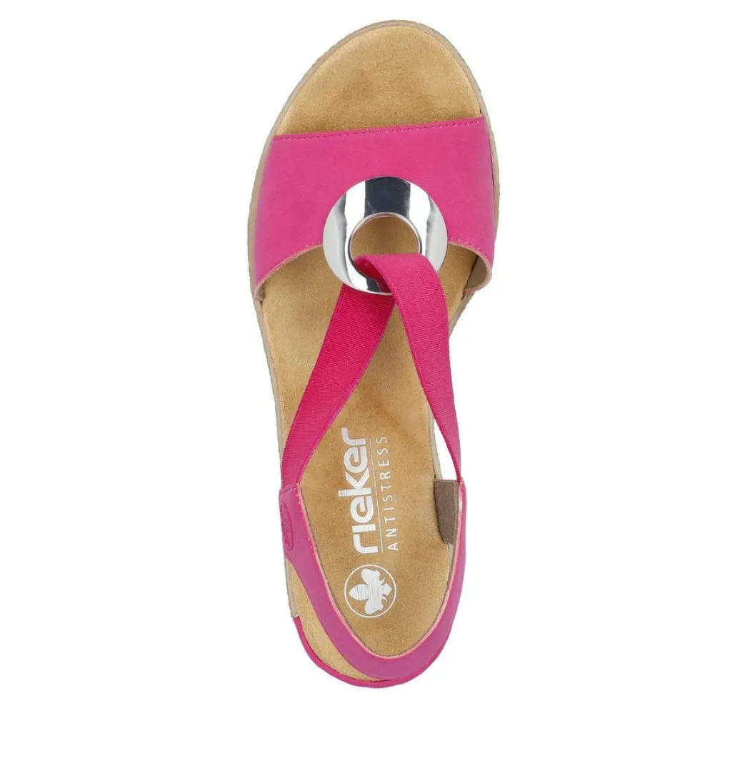 Rieker 624H6-32 Pink Low Wedge Elasticated Sandals