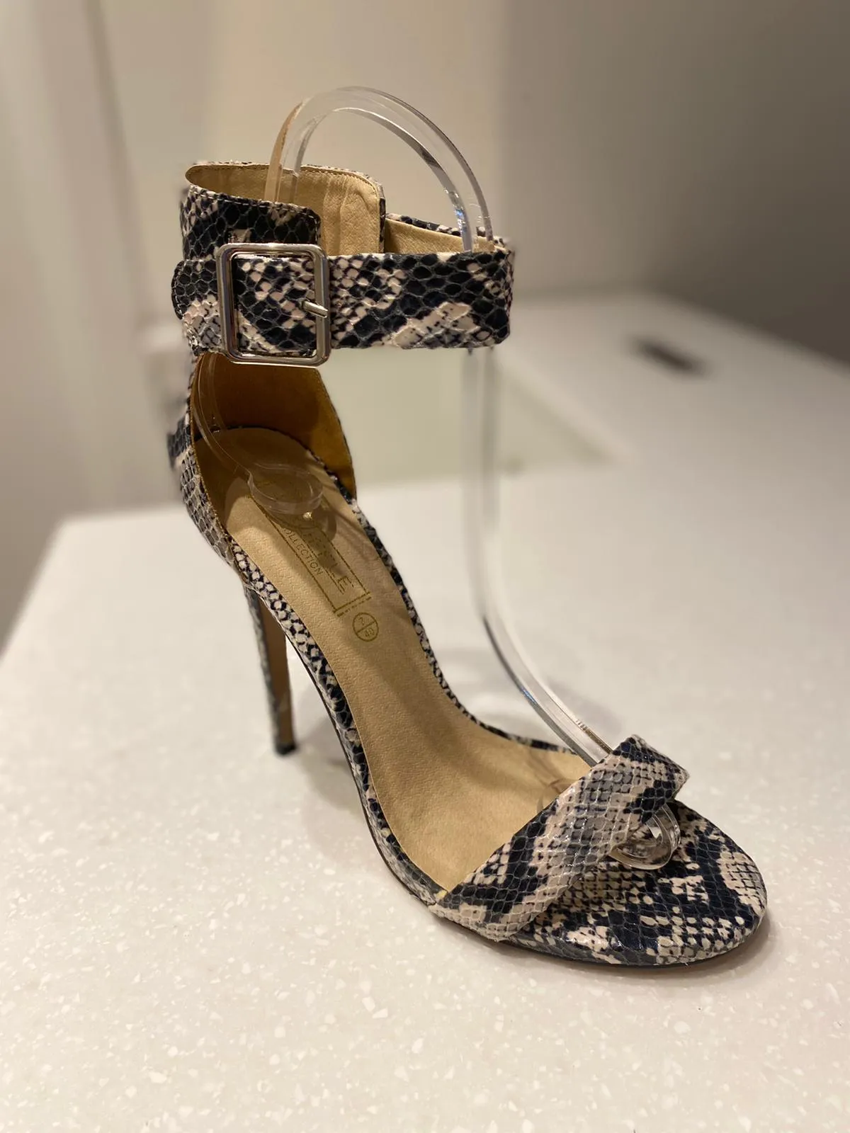 Rita Snakeskin Faux Leather Buckle Strap Heels