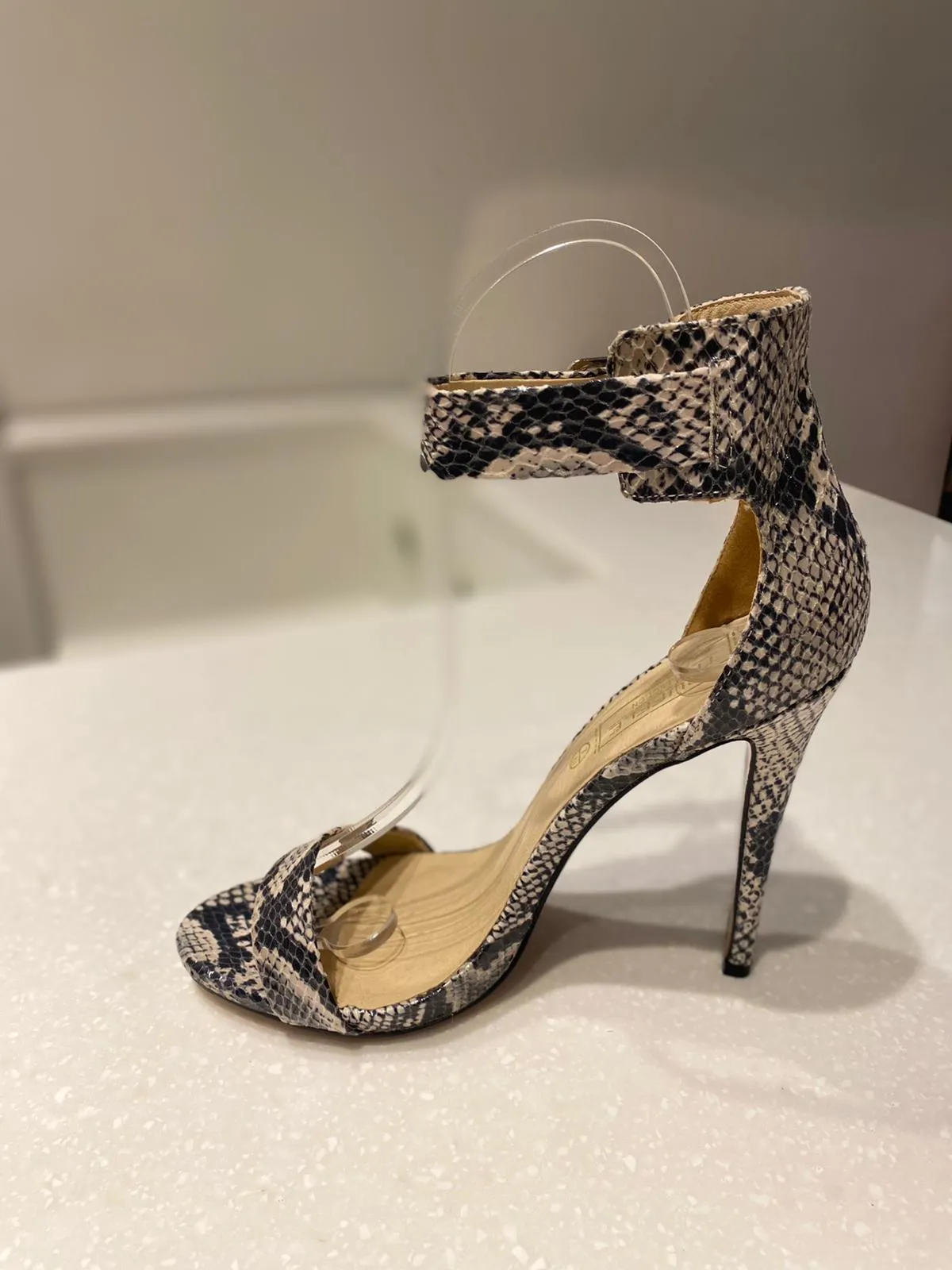 Rita Snakeskin Faux Leather Buckle Strap Heels