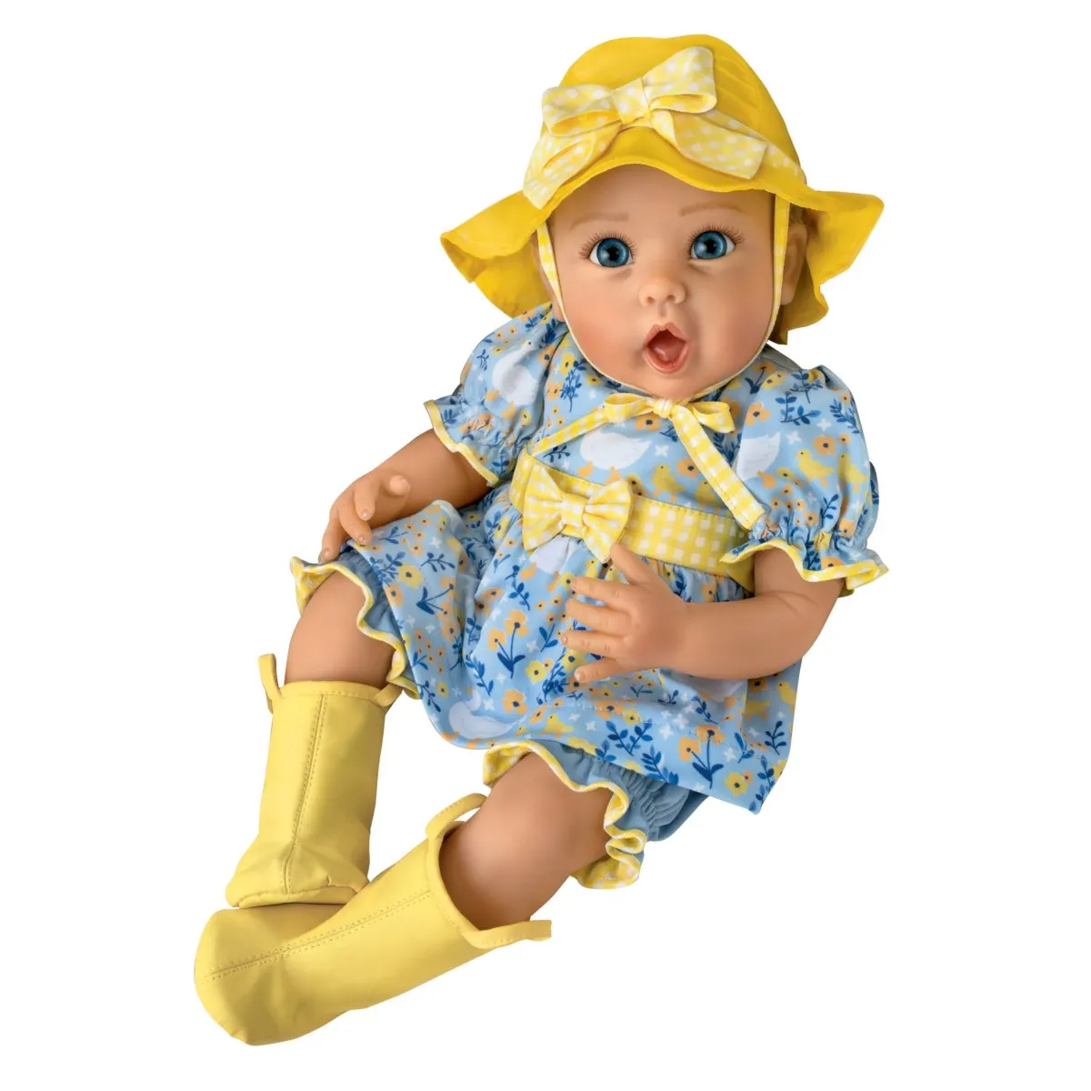 The Ashton-Drake Galleries Singing in The Rain So Truly Real® Interactive Lifelike Baby Girl Doll That Babbles with Custom 4-Piece Rain Themed Ensemble Complete with Rain Boots and A Bucket Hat 21"-Inches