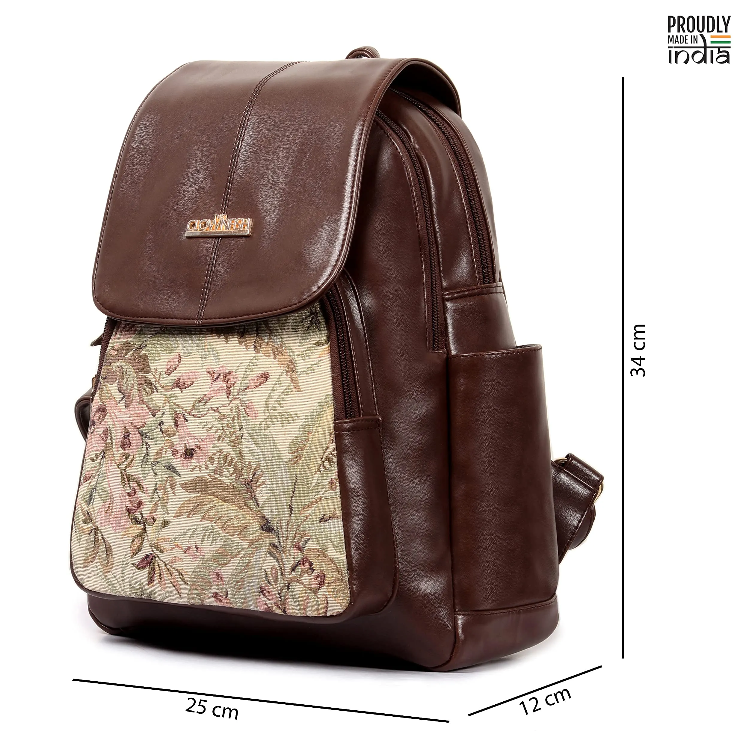 THE CLOWNFISH Minerva Faux Leather Women's Backpack College School Bag Casual Travel Standard Backpack For Ladies Girls (Chocolate Brown), 10 Litres