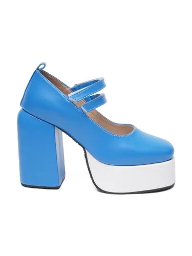 THE QUIRKY NAARI Azure Mary Jane Platforms with Touch of Retro Glam | Blue | 8 UK