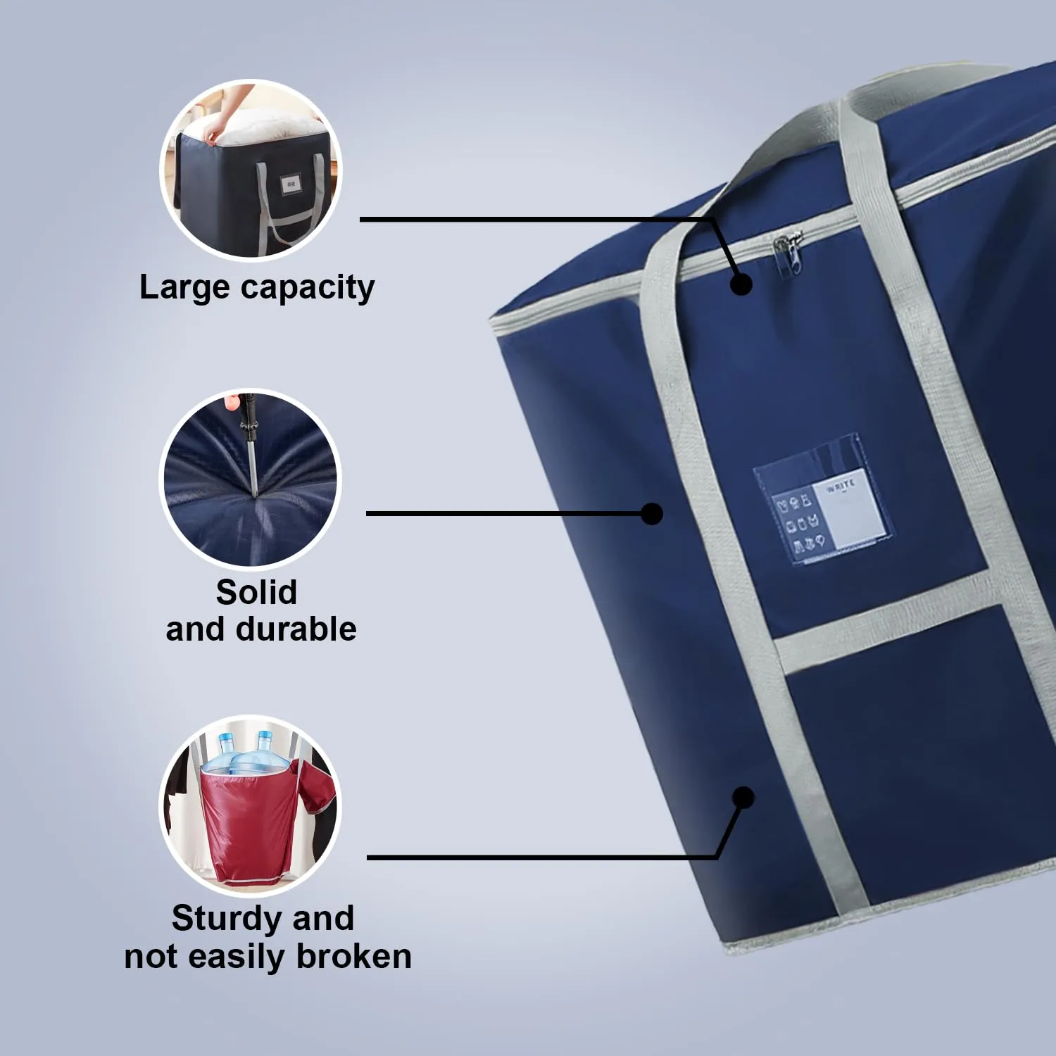 Urbane Home Storage Bag | Foldable Storage Bag | Moisture Proof Wardrobe Organizer | Underbed Storage Bag for Blanket-Clothes | Travel Moving Bag with Handle | L ZH016BU | Blue